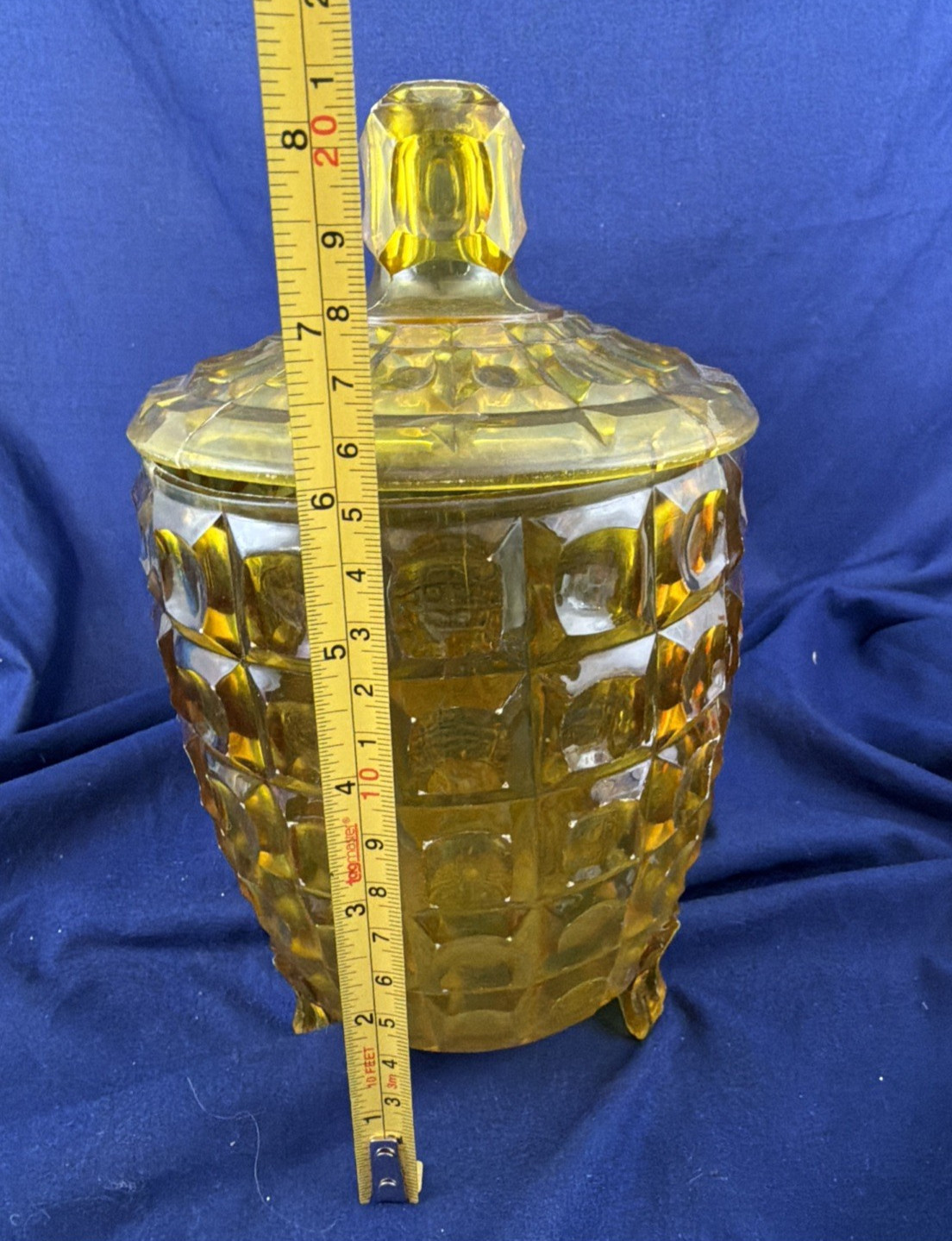 Rageline Yellow Pattern Plastic Candy Dish with lid: Vintage Style Server 8.5″