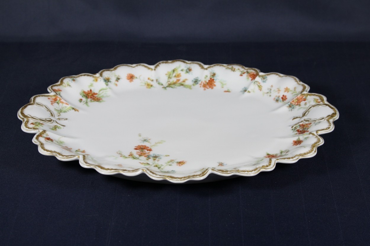 HAVILAND & CO LIMOGES GOLD RIM WREATH RUST PEACH BLUE FLORAL PLATTER-FRANCE