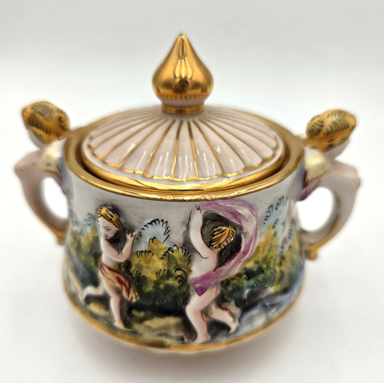 Capodimonte Cherub Sugar Bowl Creamer Set Gold Gilt Italy Porcelain VTG