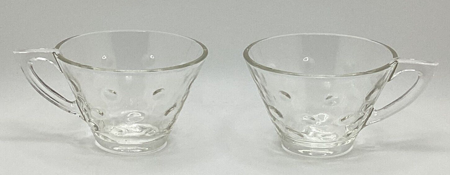 2 Vintage Anchor Hocking Bubble White 8 Ounce Glass Coffee / Tea Cup