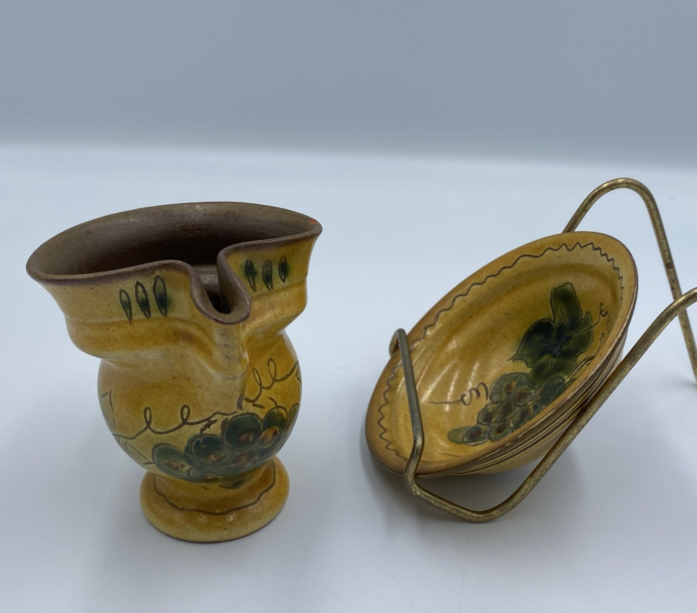 Pottery Creamer/Pitcher & Saucer, Made in SN Liechtenstein, Italian Style, Mini