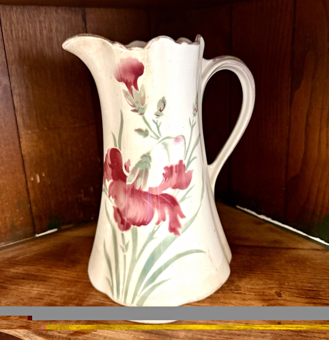 Blue Ridge Floral Ceramic Pitcher with Handle & Spout, White Pink Green