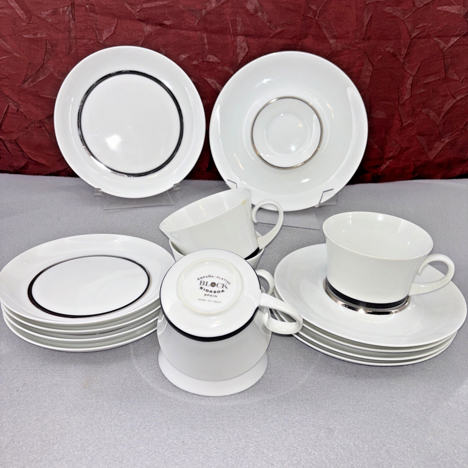 Block Bidasoa “España Platino” Coffee And Dessert Set 15pc Vintage MCM Spain EUC