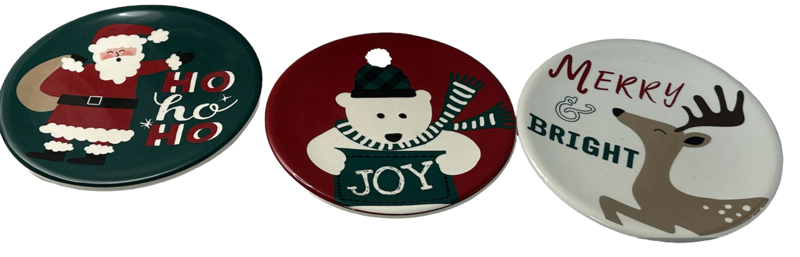 Holiday Home Santa Christmas Salad / Dessert Plate 6.5 Inches Set of 3
