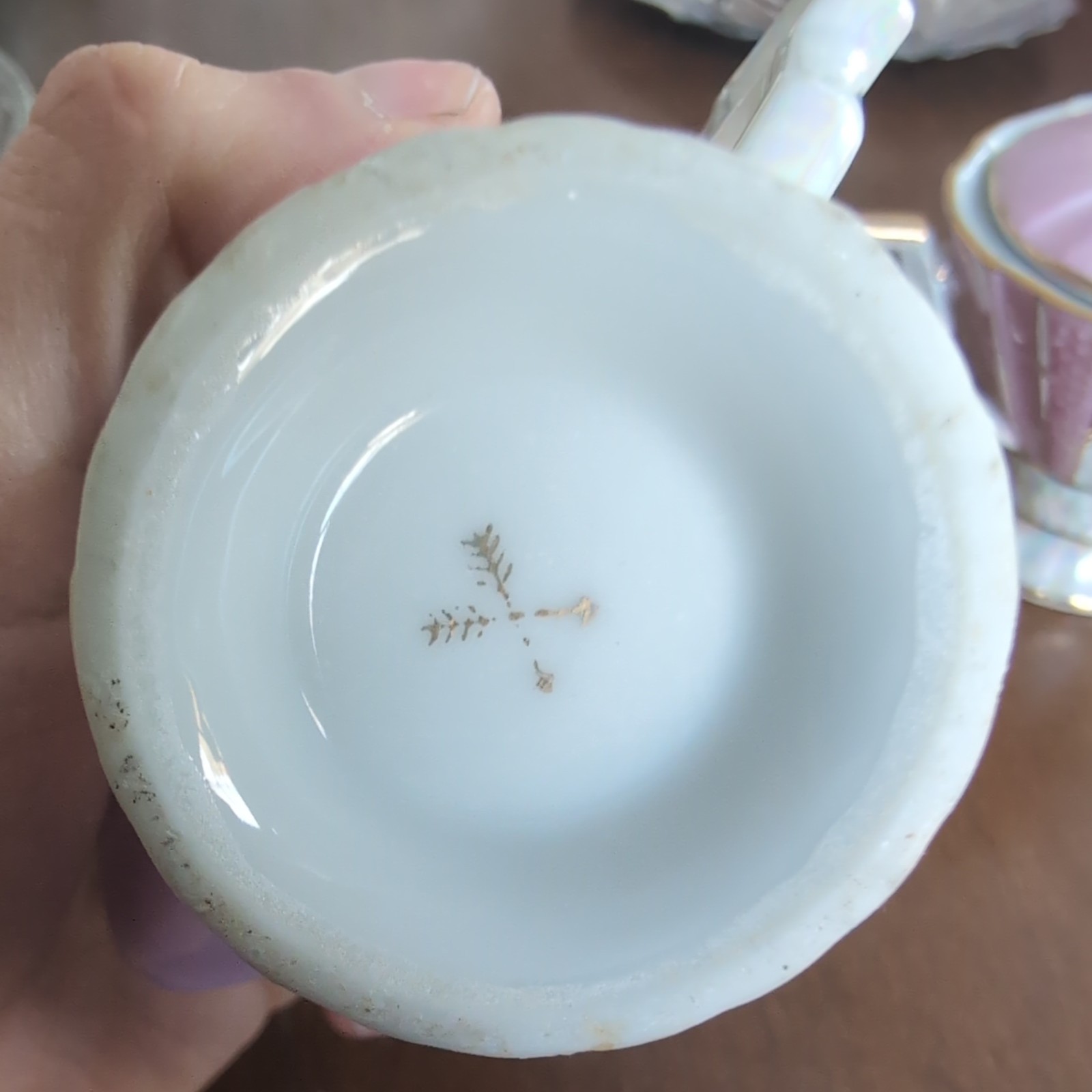 Rare Vintage Lipper Pink Mother Of Pearl Porcelain Creamer & Sugar Bowl Set