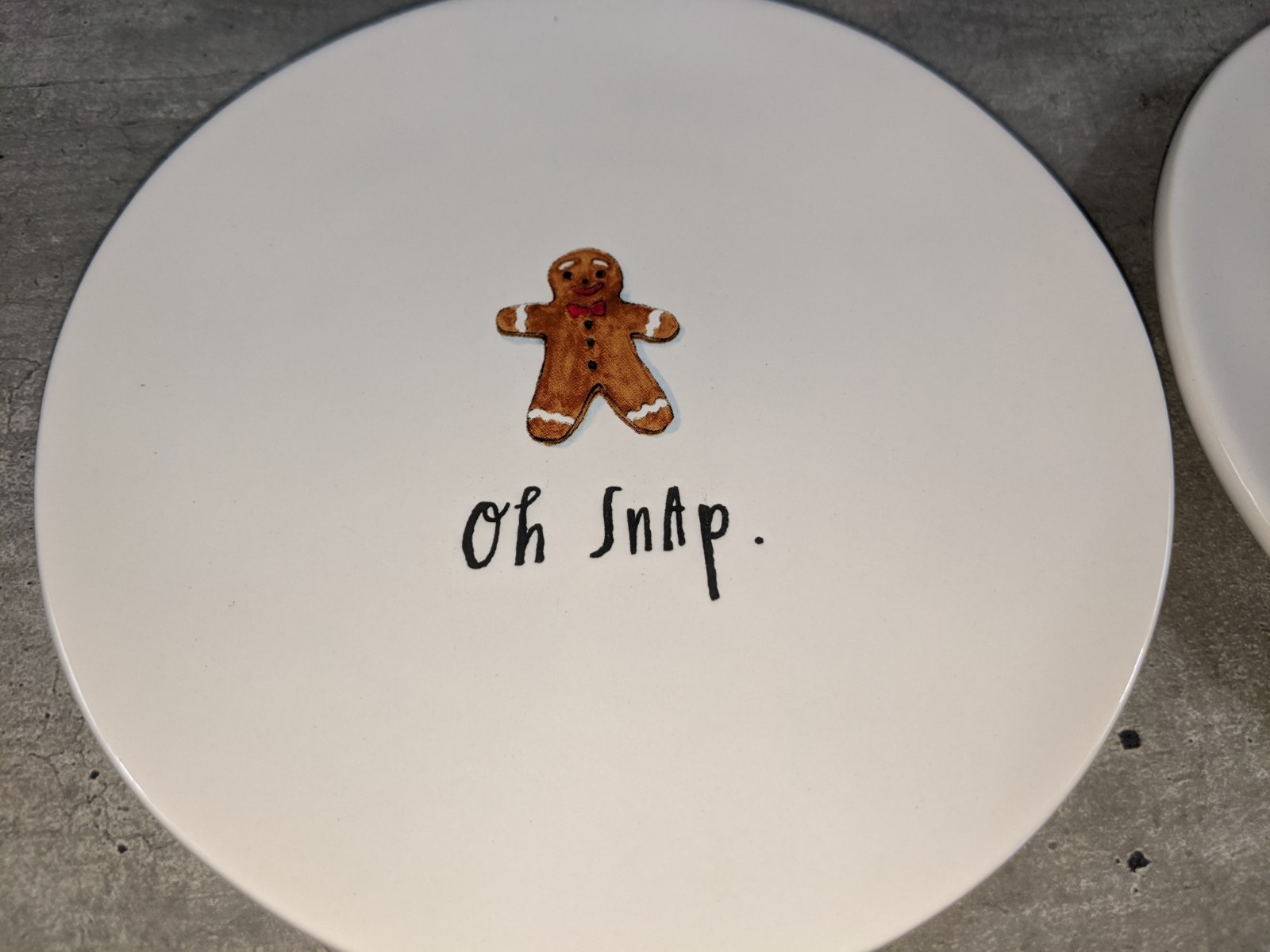 Rae Dunn Artisan OH SNAP Gingerbread Man 6″ Christmas Dessert Plates SET of 2