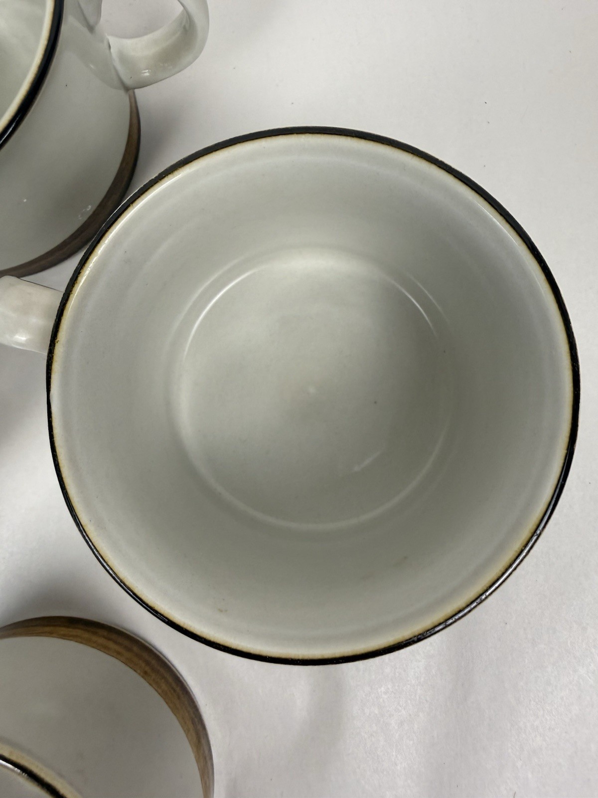 Vintage Norway Stavangerflint Coffee Or Tea Cups MCM 3” Brown Trim Set Of 4