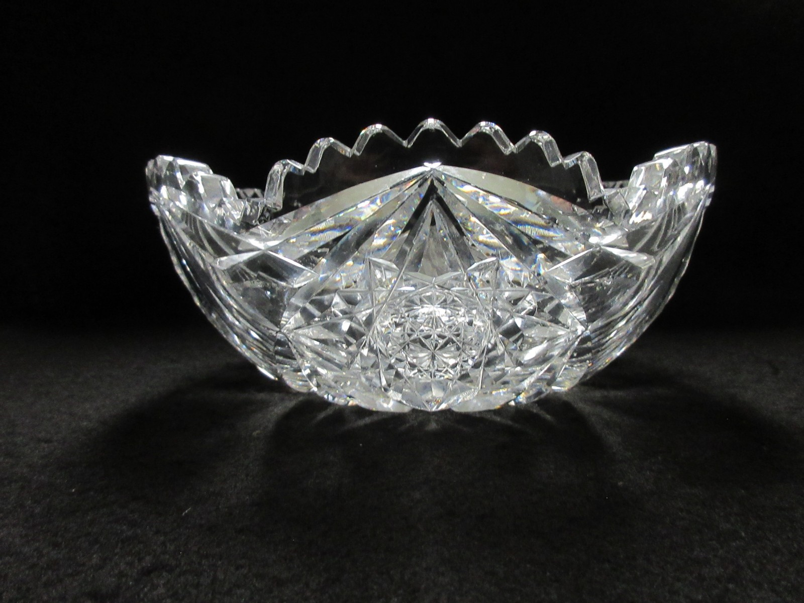 American Brilliant (ABP) Heavy Cut Glass 7” Star/Fans/Hobstars Center/Fruit Bowl