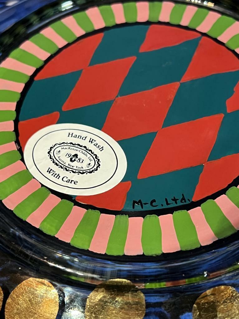 McKenzie-Childs Hand Painted 9″ Circus Carrera Glass Plate and Tumbler Set