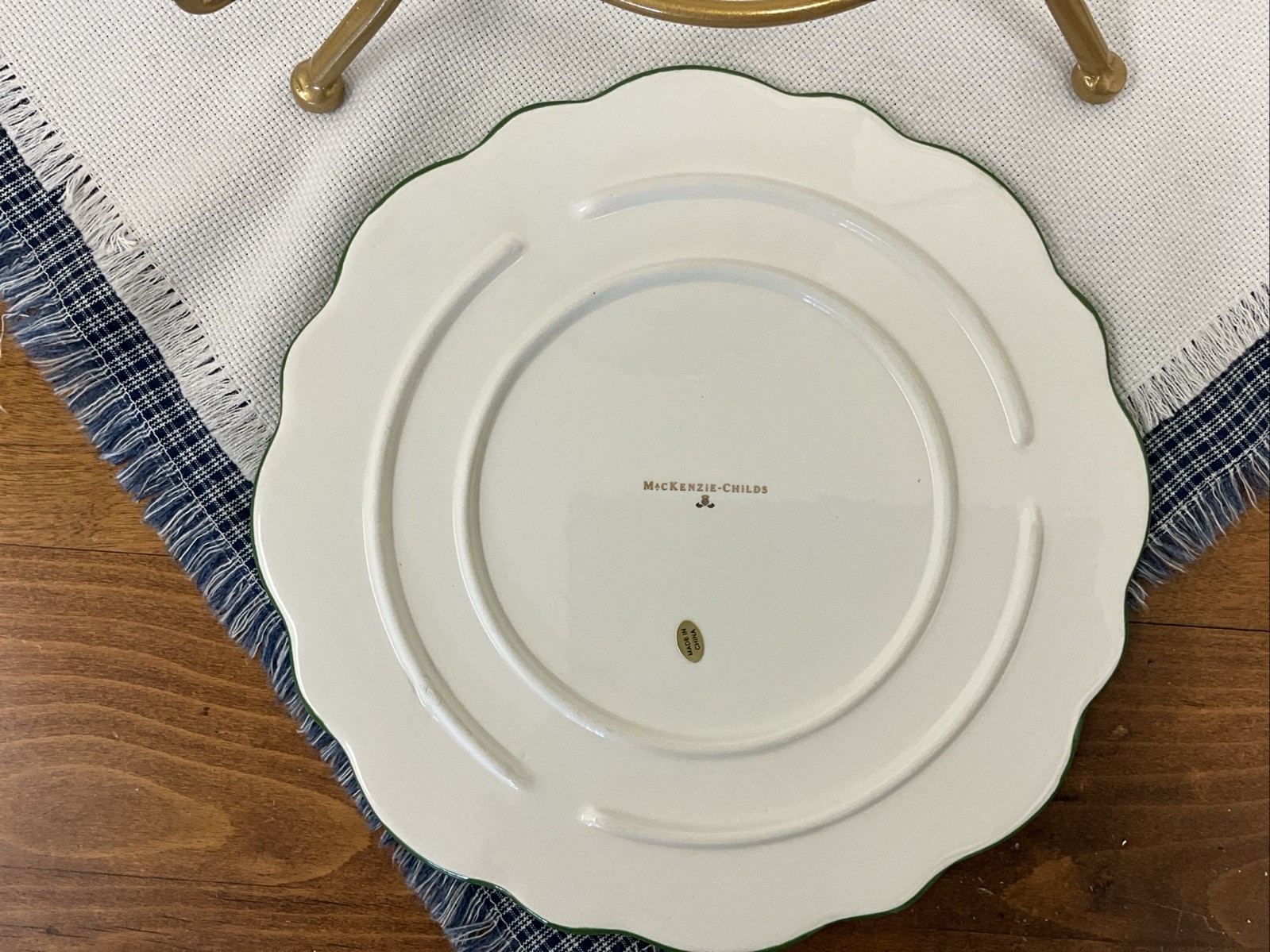 Mackenzie Childs Check It Out Three Tiered Plate Stand Tray Courtly NEW!