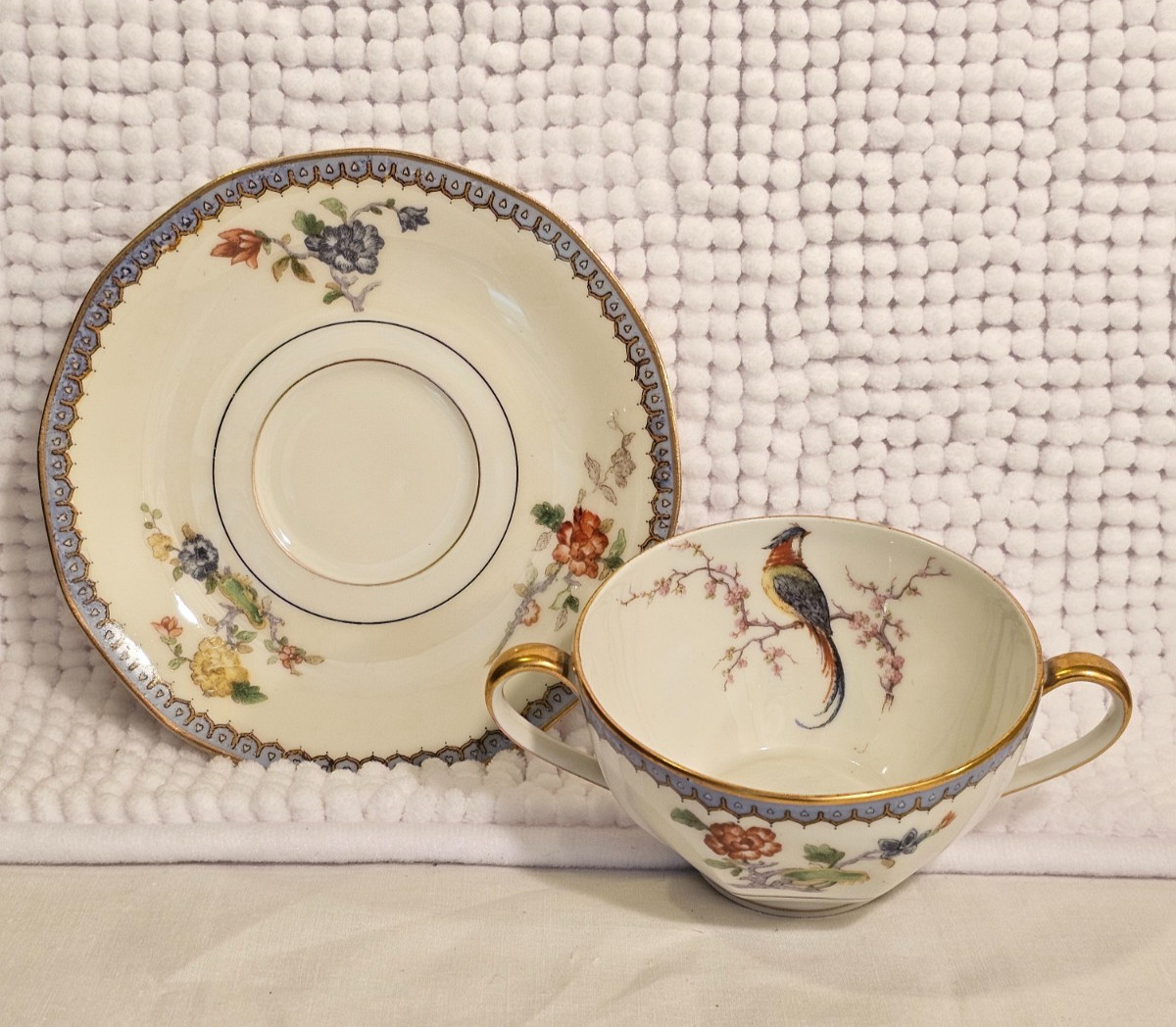 Bouillon cups w/ saucers, set of three, vintage, Haviland, T & V, CF Haviland