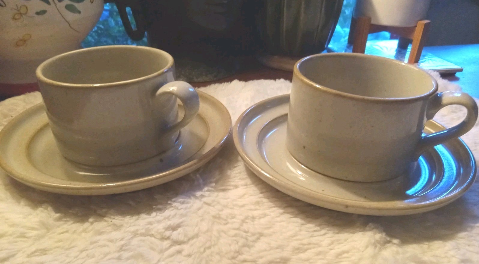 Vintage 70s Dansk Sugar Sand Niels Refsgaard Brown Mist Japan Cups & Saucers (2)