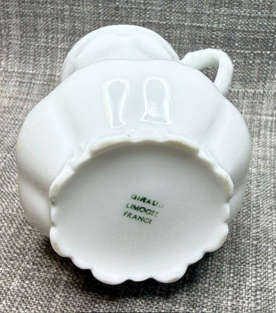 VTG Giraud Limoges France Cup & Saucer White Embossed Scalloped Fine Porcelain