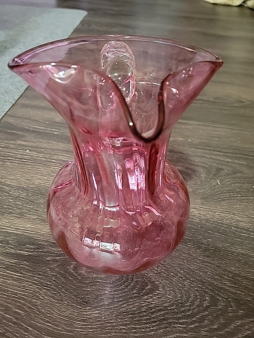 Signed Wheaton Village Studio Art Glass Cranberry Pink Pitcher NJ 9in 2000
