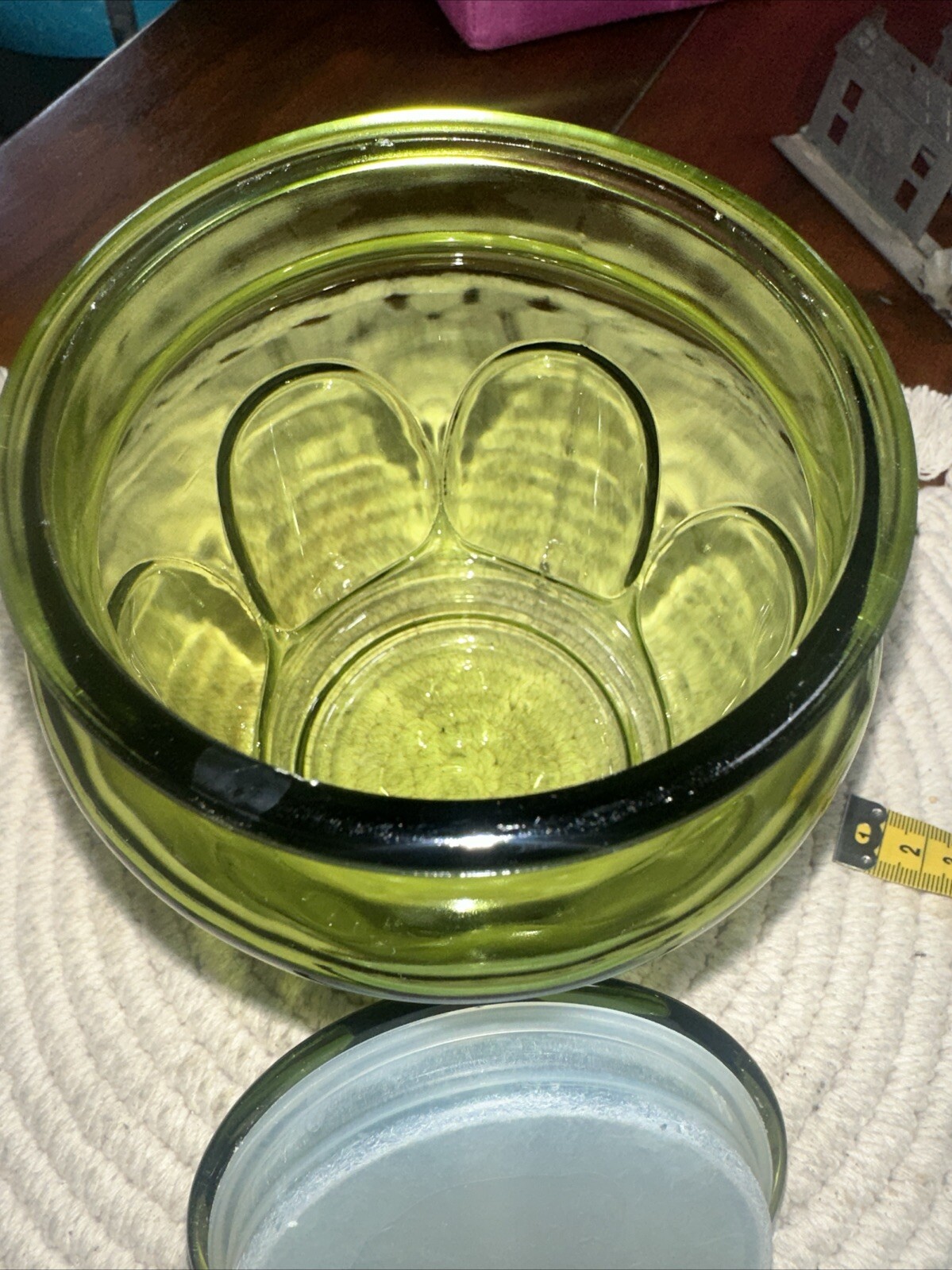 Fairfield AH Green Avocado Bubble Glass Canister & Lid Vintage MCM Vase G2
