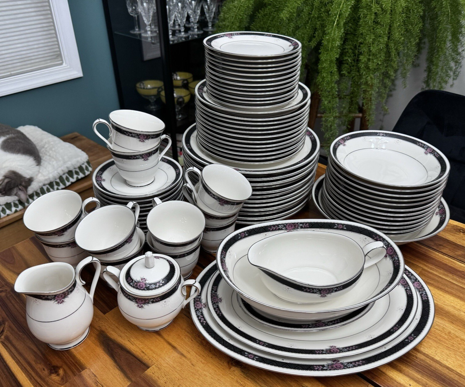 81pc NORITAKE IVORY CHINA ETIENNE 7260, TWELVE 6 PIECE PLACE SETTINGS JAPAN MINT