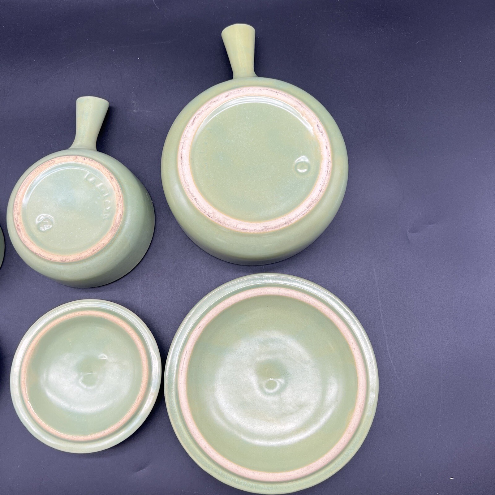 Vtg MCM La Solana Pottery Mint Green Set Of 3 Round Casserole Bowls Pots Lids