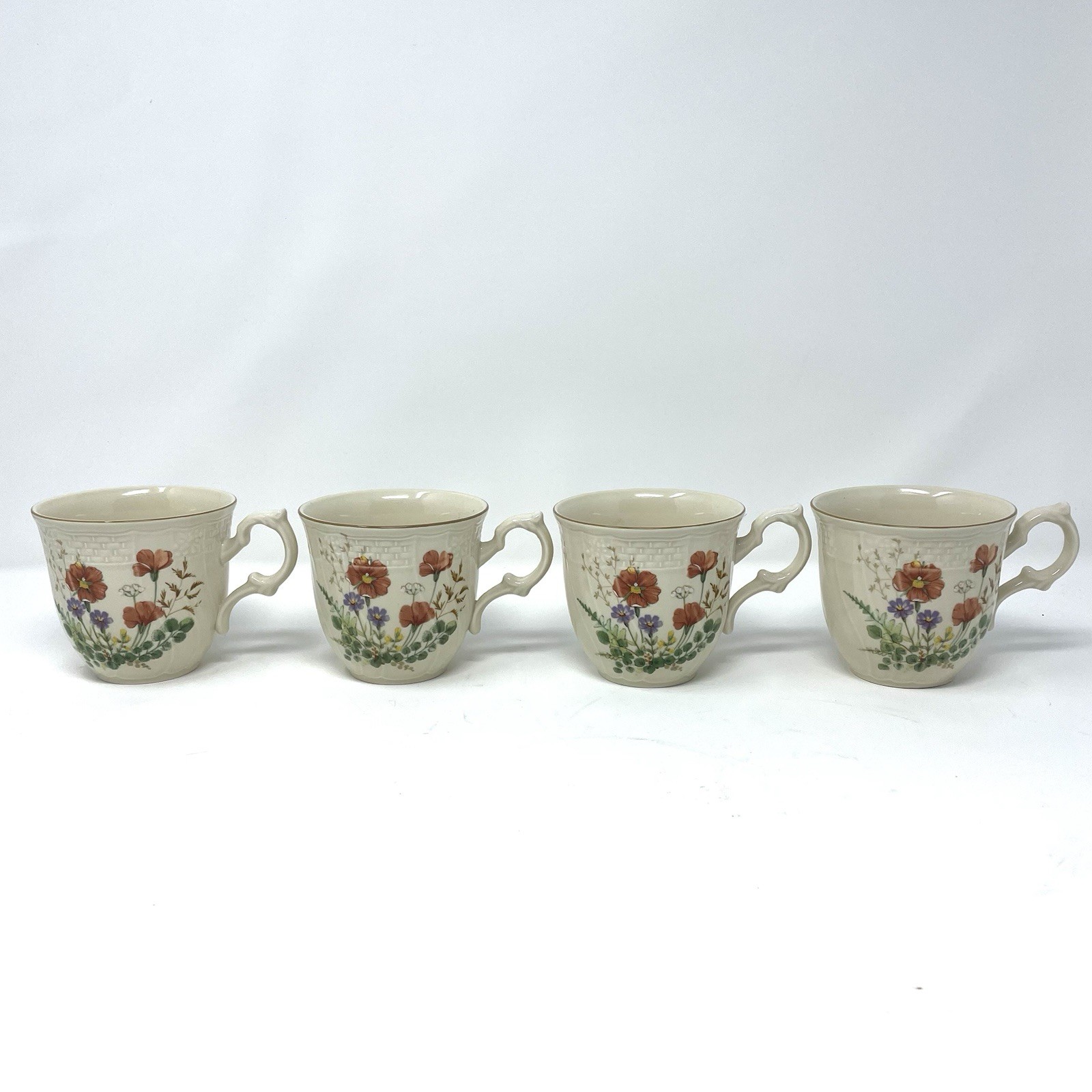Mikasa Margaux Fine Ivory Teacup Coffee Cup Set of 4 Floral Gold Rim