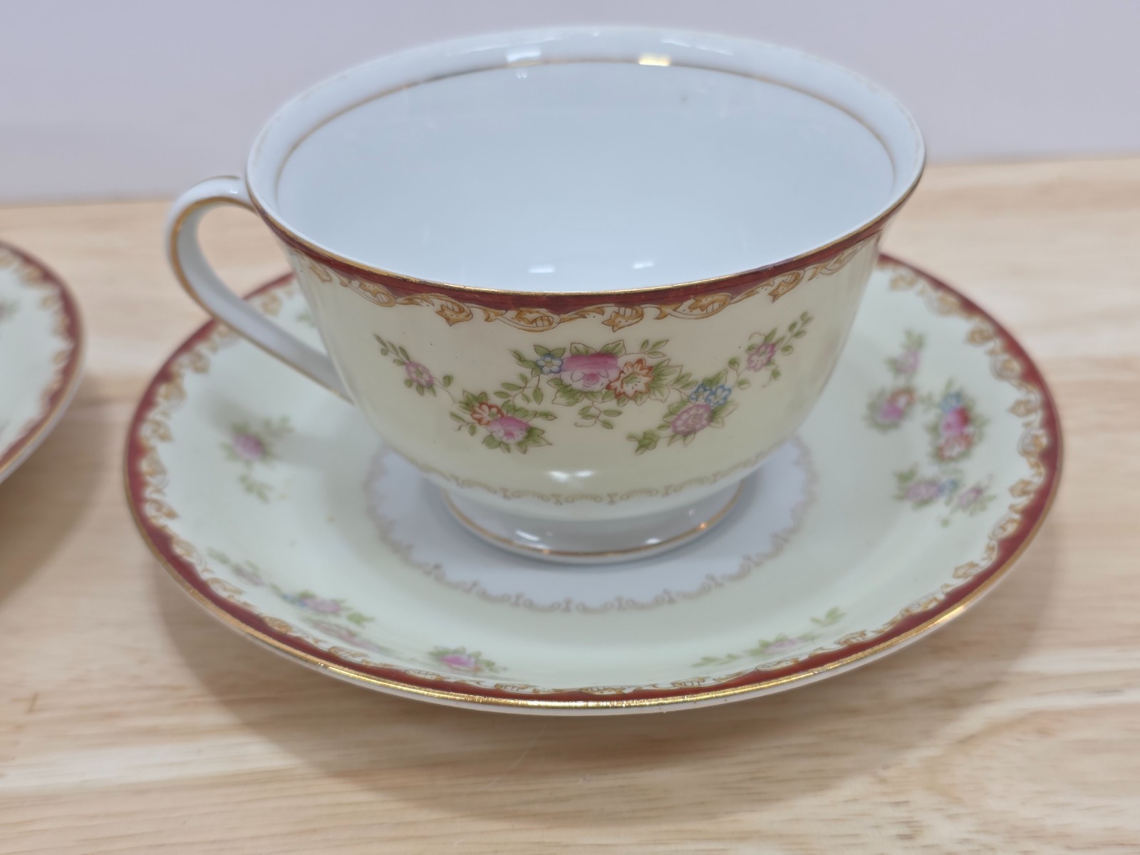 Set of 2 Cherry China Made in Occupied Japan Teacup & Saucer Pink Flowers