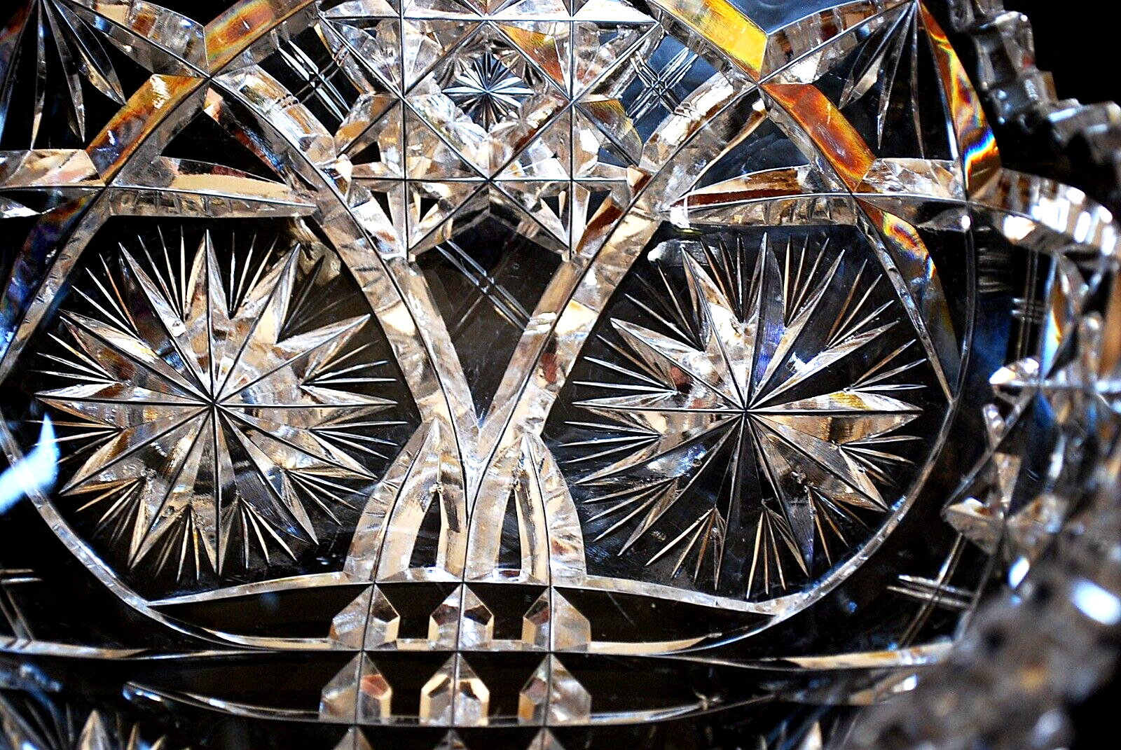 EARLY Antique ABP American Brilliant Period STAR/Xs Hand Cut CRYSTAL BOWL Heavy