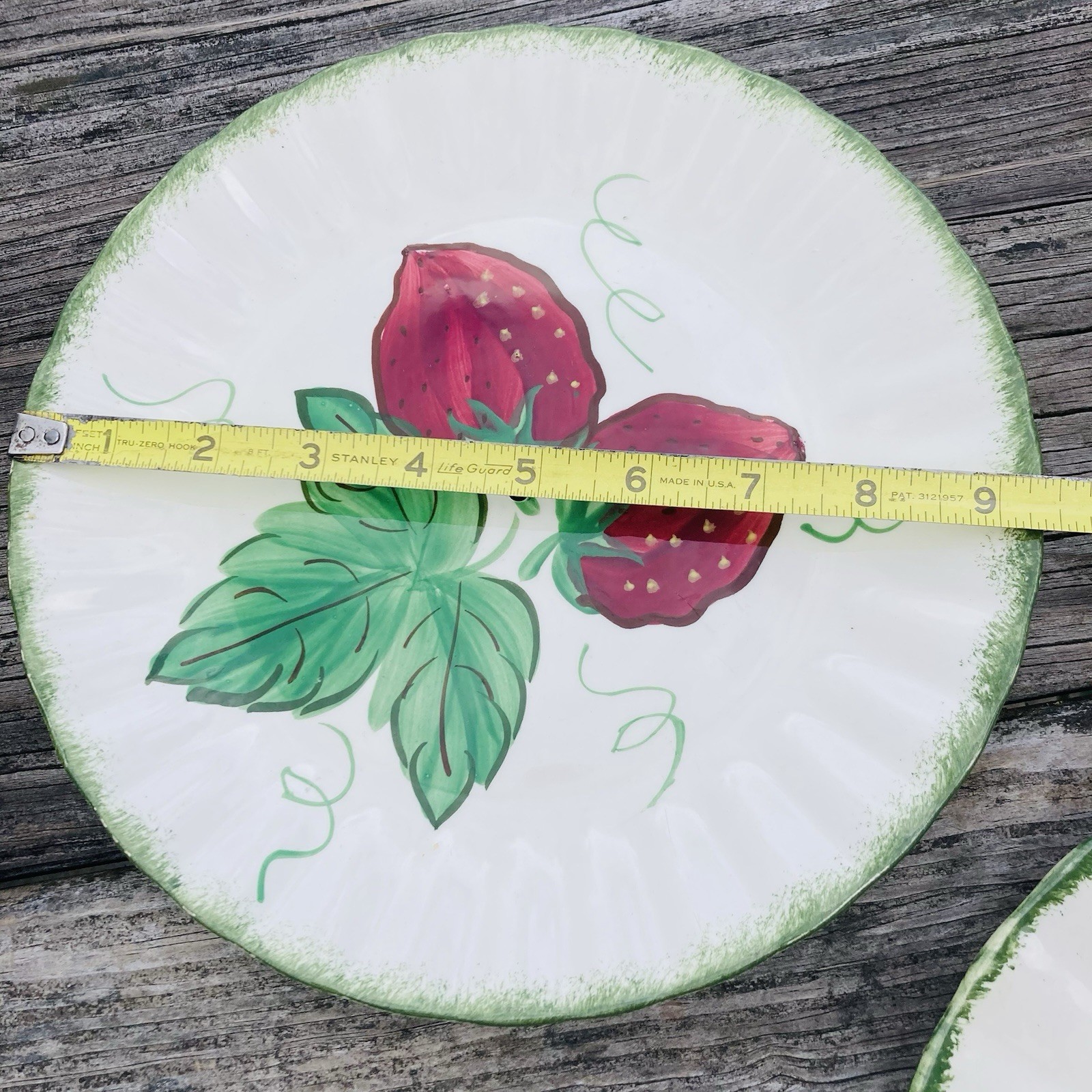 3 Blue Ridge Southern Potteries Wild Strawberry Colonial Green & Red Rim Plates