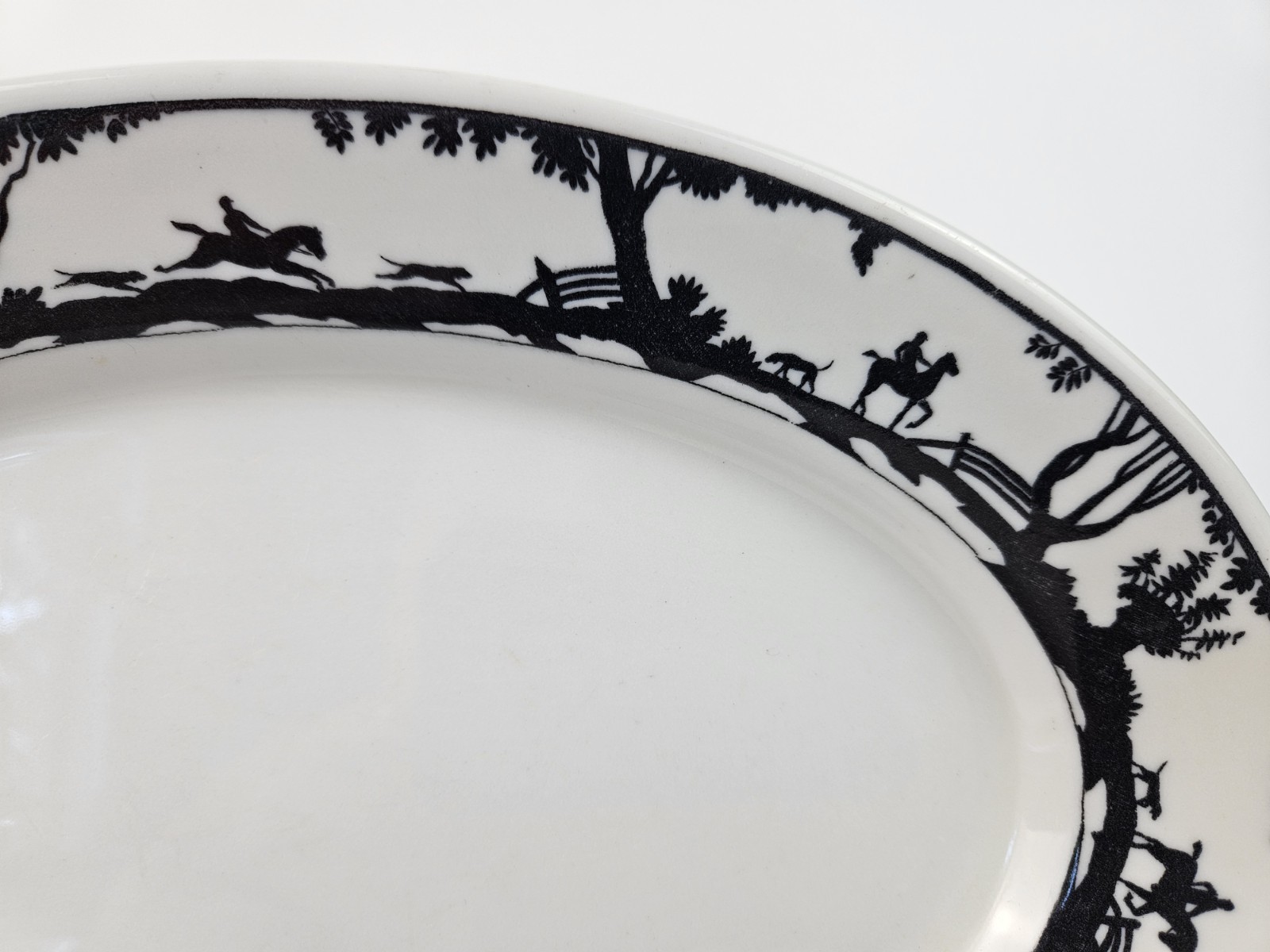 Vtg 10.75×7.25 Oval Warwick Ironstone Serving Platter Silhouette Hunt Scene 1950