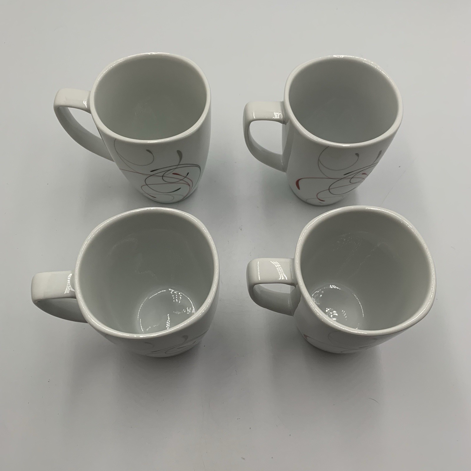 Corelle Coordinates Splendor Blk/Red/Gray Swirl Set of 4 Mugs Porcelain 12 oz