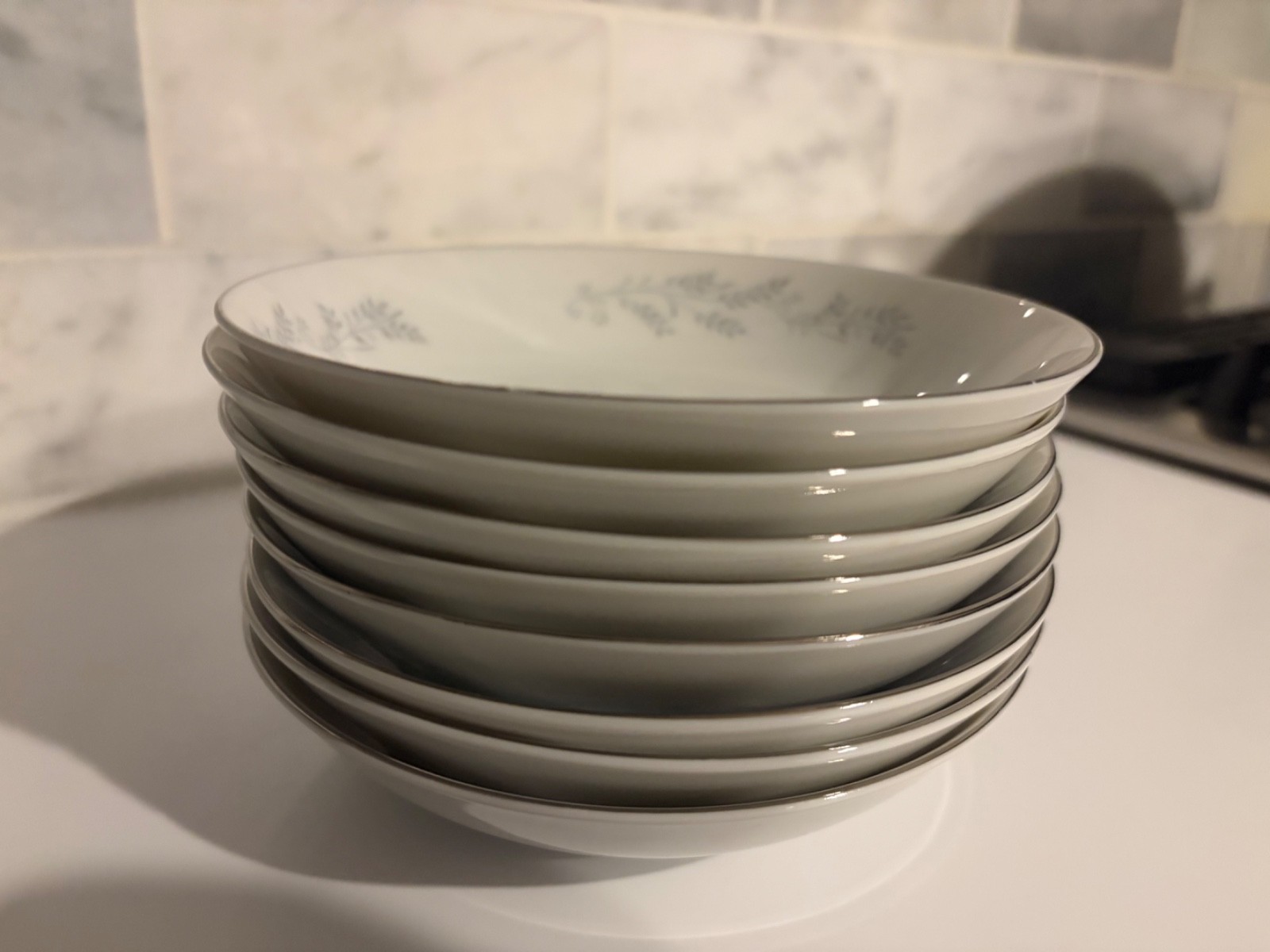 Vintage Set of 4 White Silver Genuine Porcelain China Dessert Bowls 5-1/2”