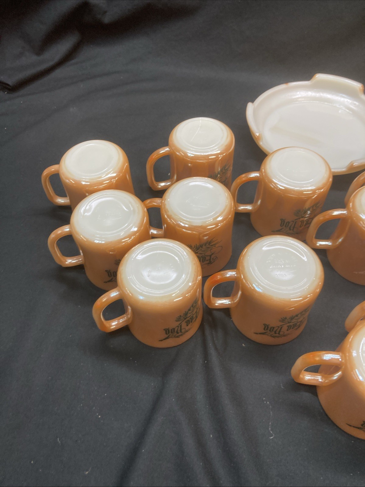 eggnog punch bowl set vintage Tom & Jerry Peach Luster Fire King W/stand 12 Cups