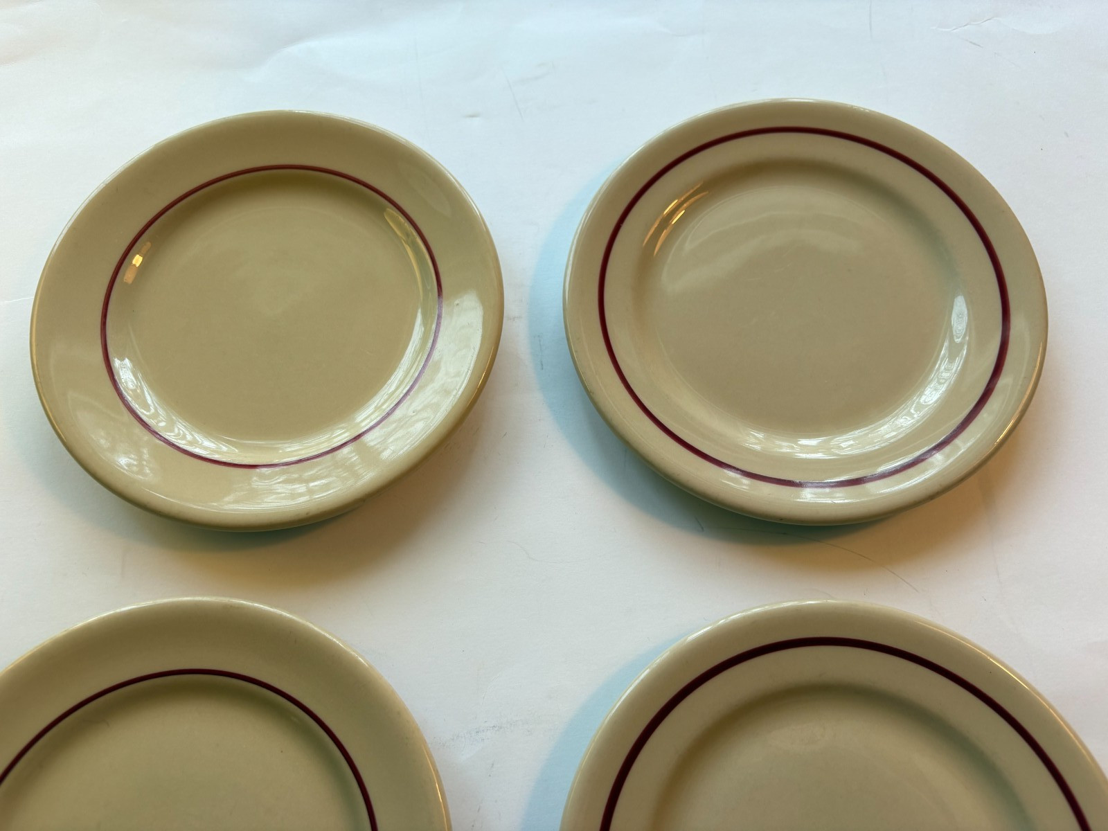 Inca Ware Shenango China Thick Tan Restaurant Ware Set 6 Rare Red Rim 40’s -60’s