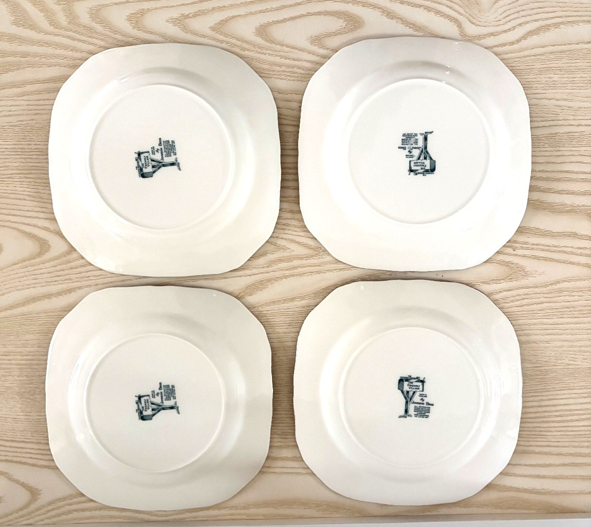 2 Johnson Brothers ,Friendly Village, Covered Bridge, Square Salad Plates-7.1/2″