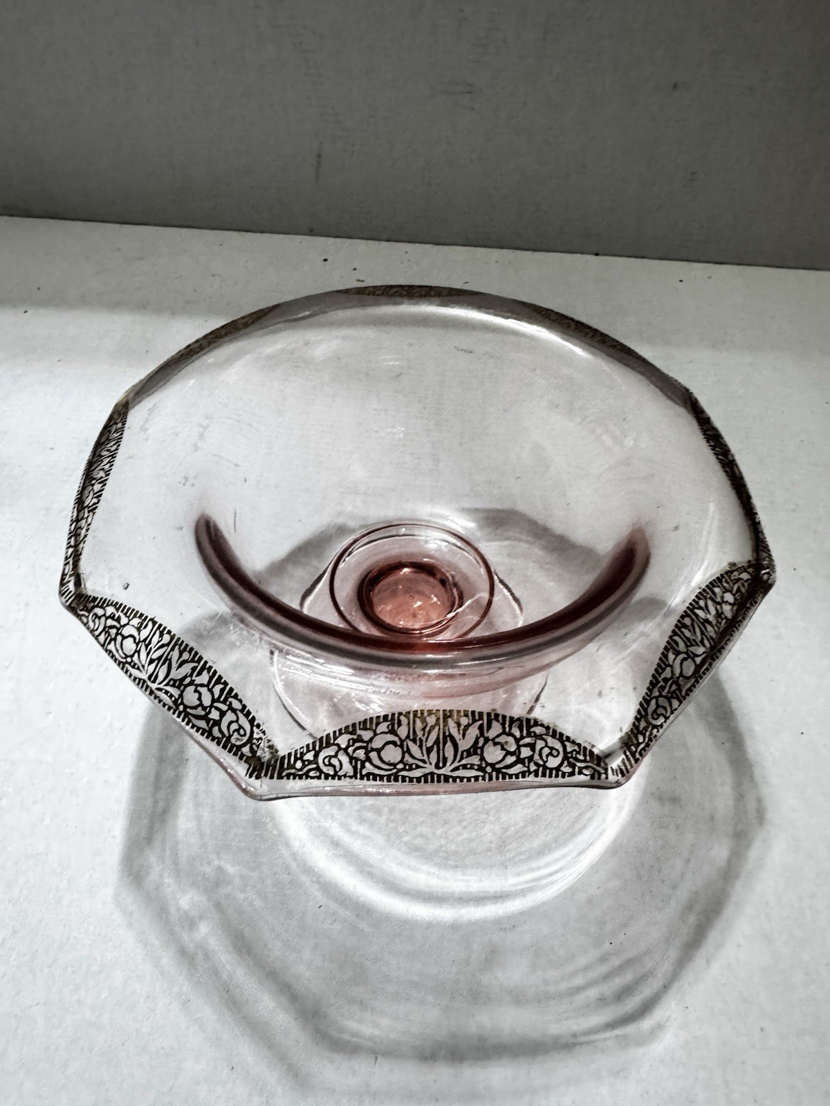 1930s Tiffin Rambling Rose Depression Glass Pedestal Candy Dish 24k Trim