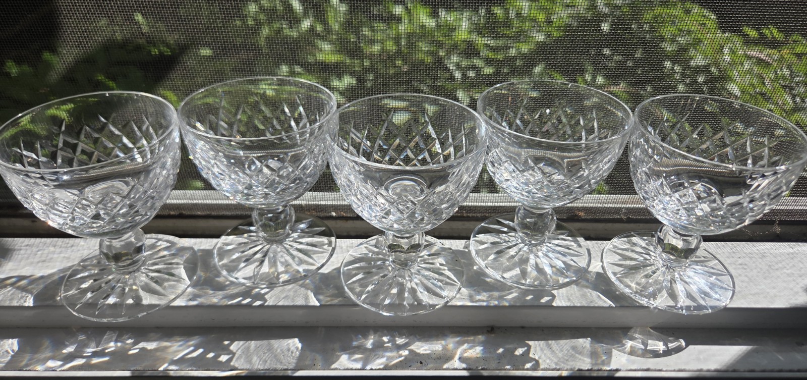 Waterford Boyne Crystal Low Sherbert criss cross cut *SET OF 5* marked