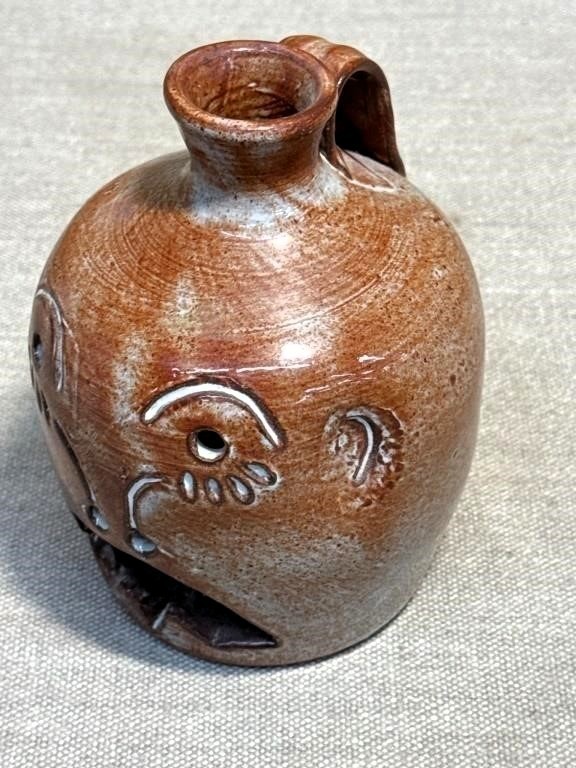Southern Folk Art Face Jug Cole Pottery Sanford NC signed Rare!