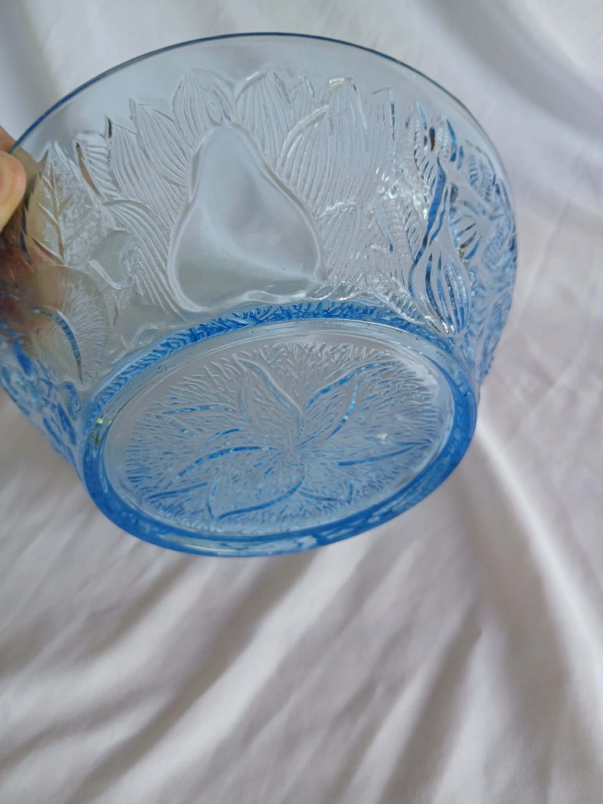 Vintage Ice Blue Bowl made by KIG Indonesia in the Della Robbia Pattern