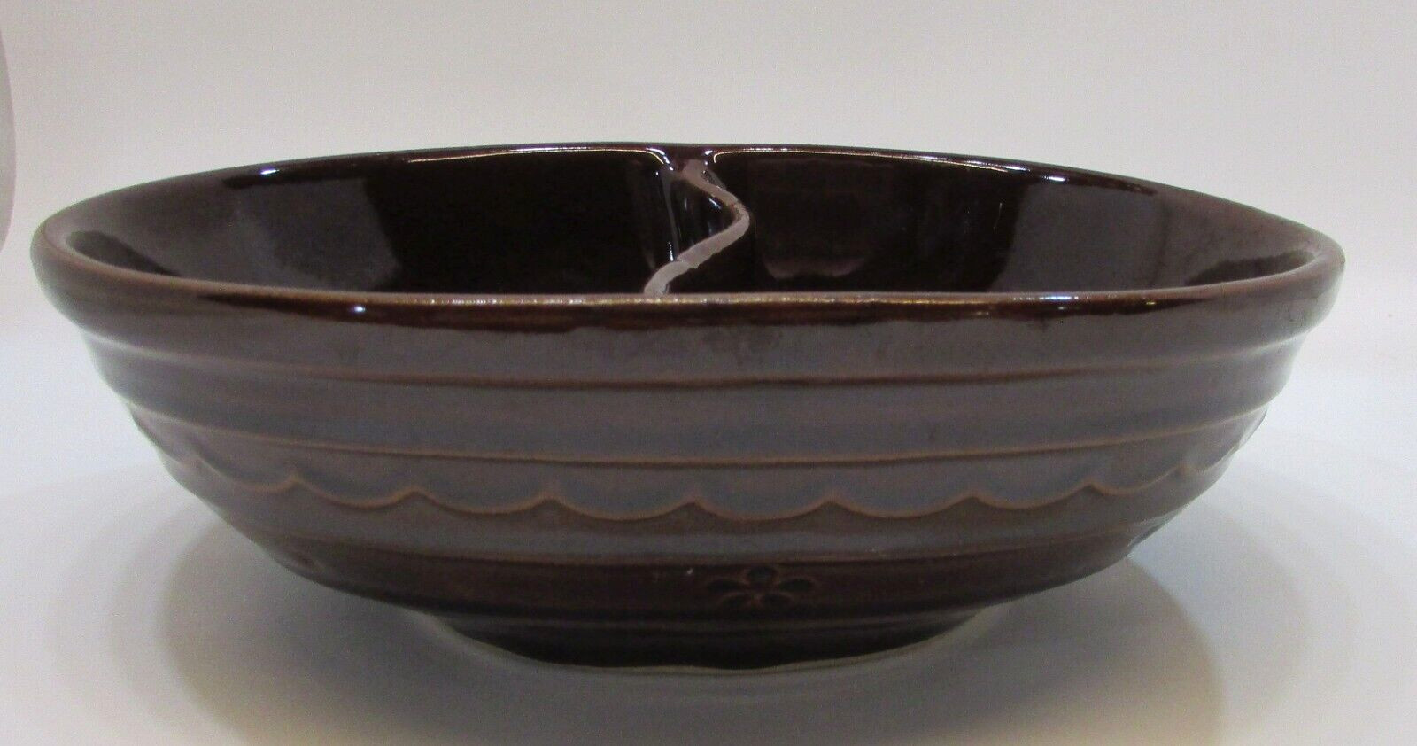 Antique Brown MarCrest Stoneware Pottery Daisy Dot Divided Oblong Serving Bowl
