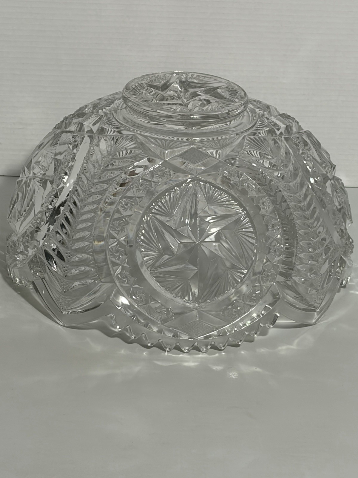 Vtg Rare Pattern Glass Pres Cut Punch Bowl Set LE Smith Stars Feather Horseshoe?