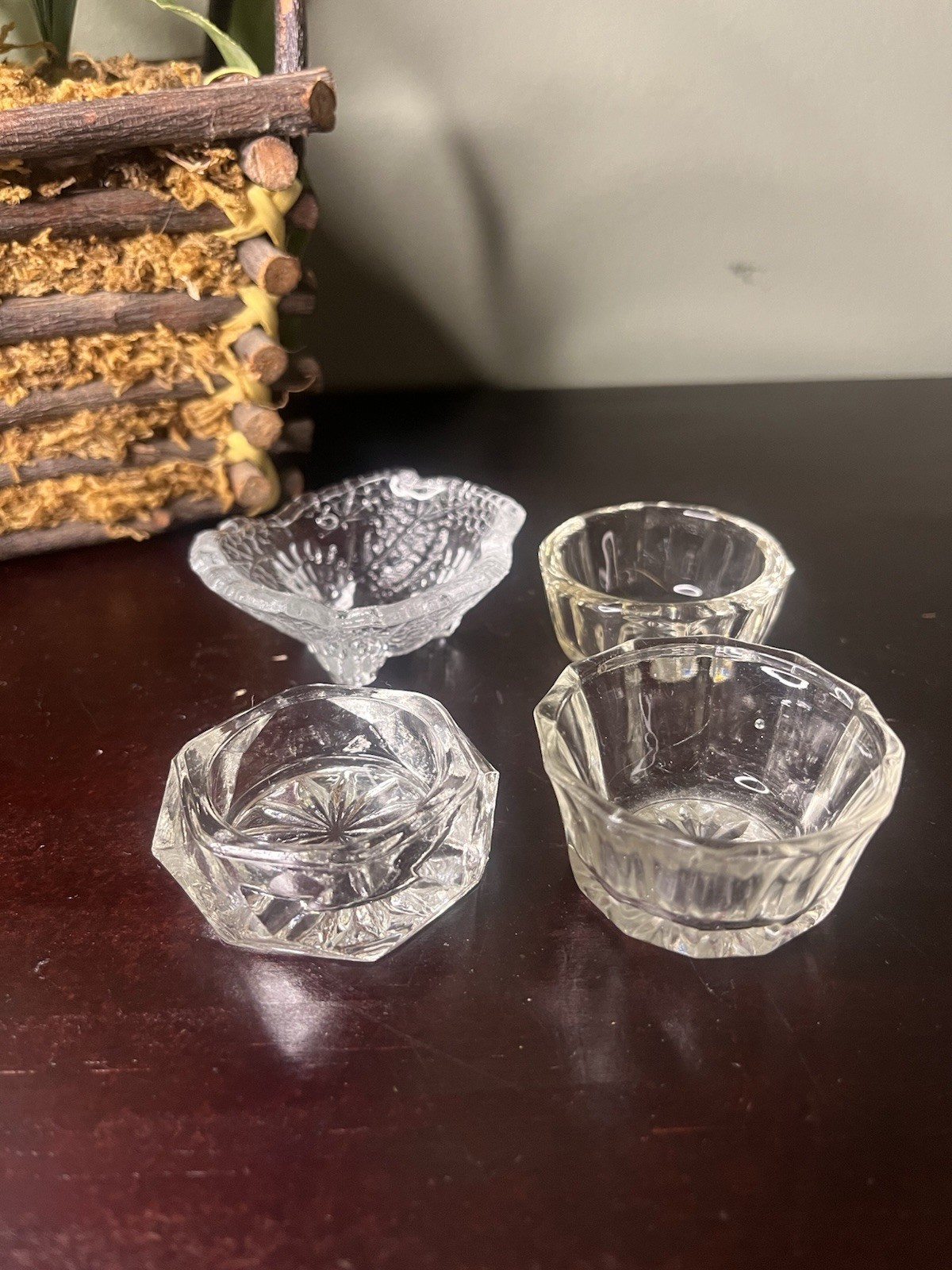 Lot of 4 Vintage Pressed Glass Open Salt Cellars Salt Dip Mixed Patterns Antique