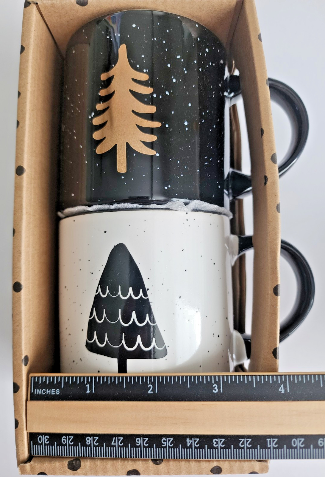 Frankie Grey Stoneware Mug Set Tree Design Black/White 2 Mugs – 4 In x 3.5 In