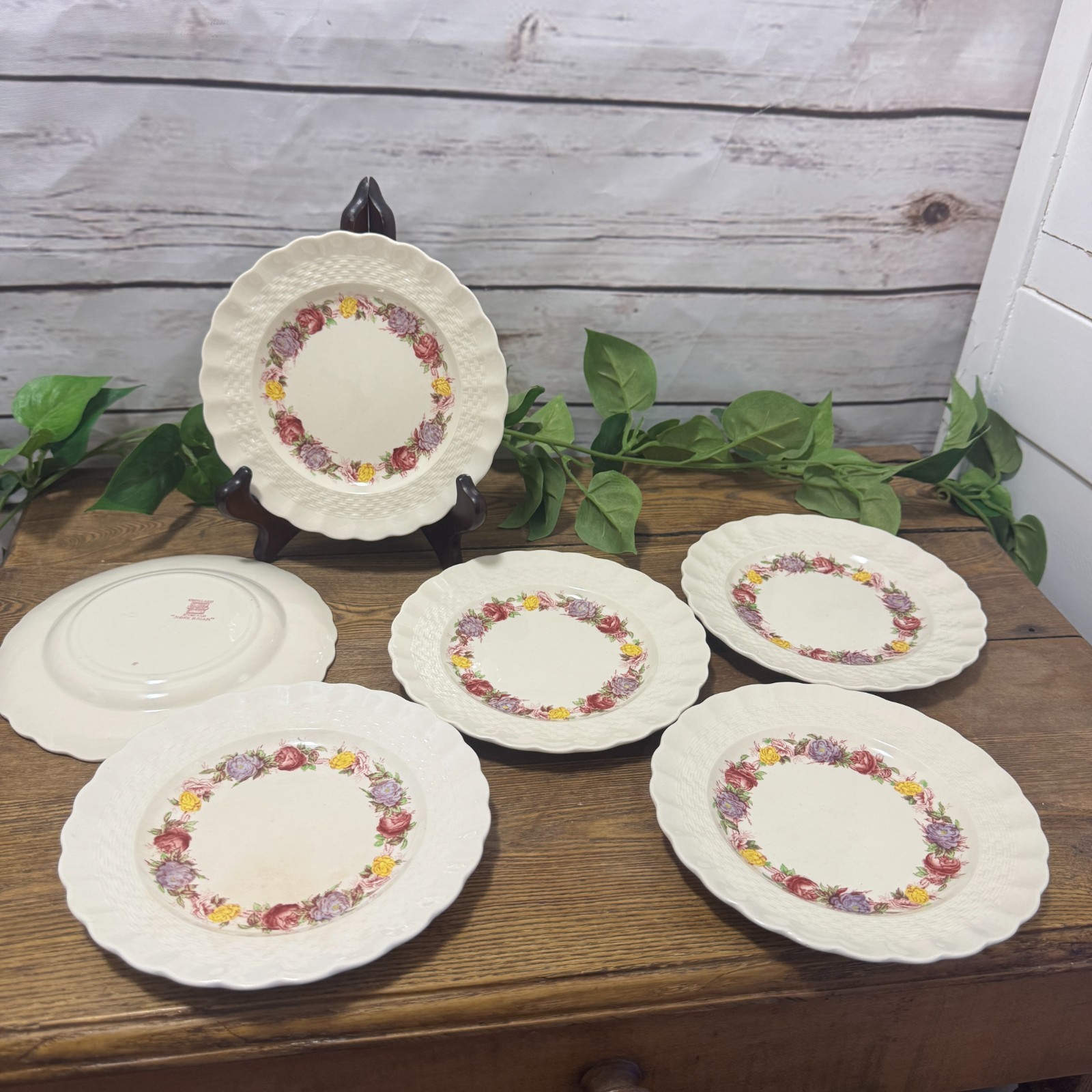 6 Copeland SPODE ROSE BRIAR Chelsea Wicker 6 1/2” Dessert Bread Butter Plates