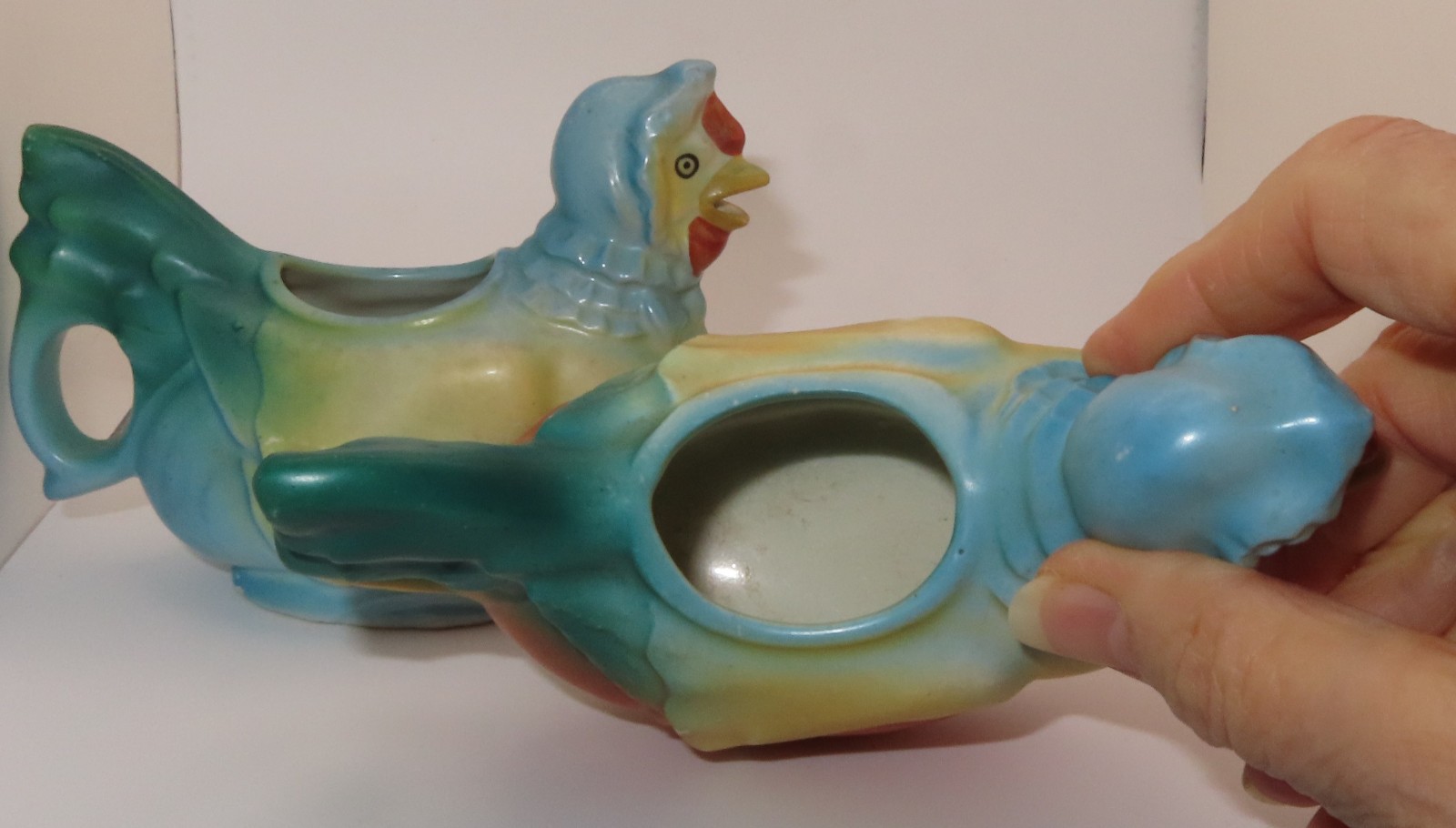 Vintage Czech Pottery “Hen in a Bonnet” Creamer Pair – Art Deco 1920s-30s