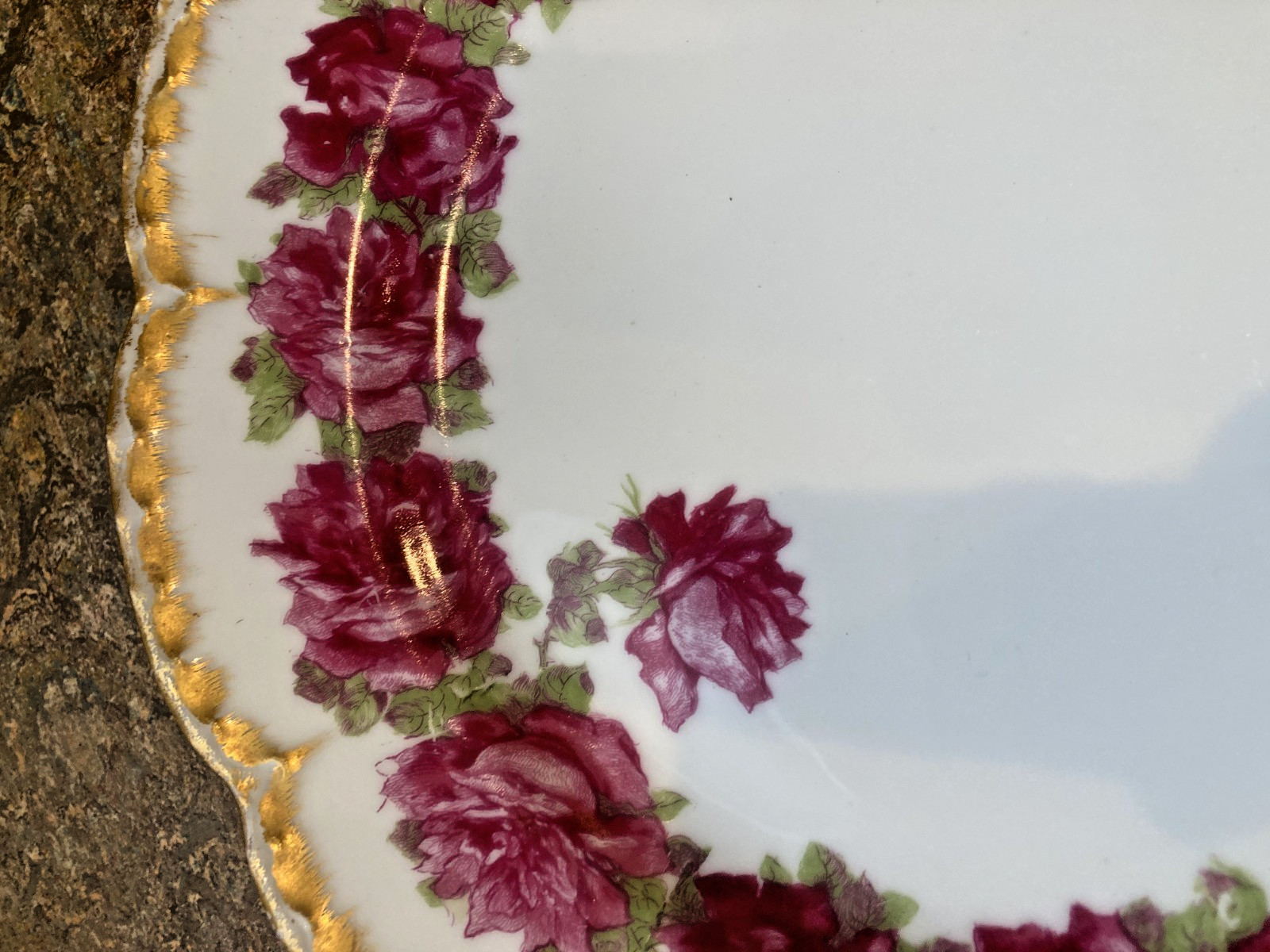 Haviland Limoges Drop Rose Bread Plate Double Gold Schleiger 55, romantic