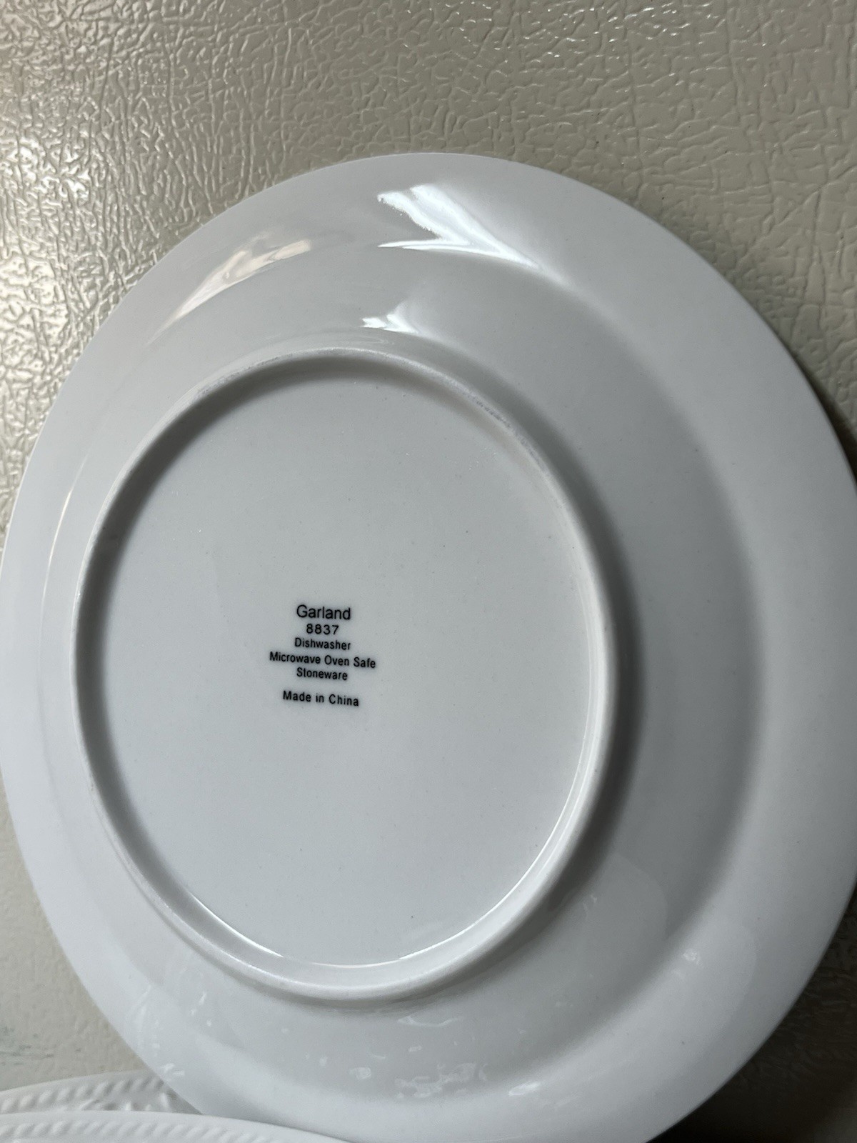 (8) Sango “Garland 8837″ Stoneware Salad Plates ~ 8” Dia. Embossed Ivory White