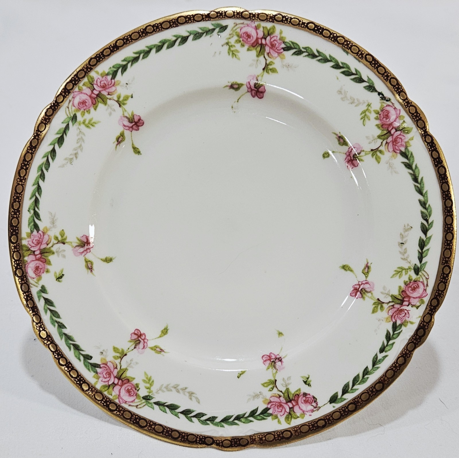 Gorgeous Antique RS Prussia Pink Rose Garland 6 1/4″ Bread or Dessert Plate