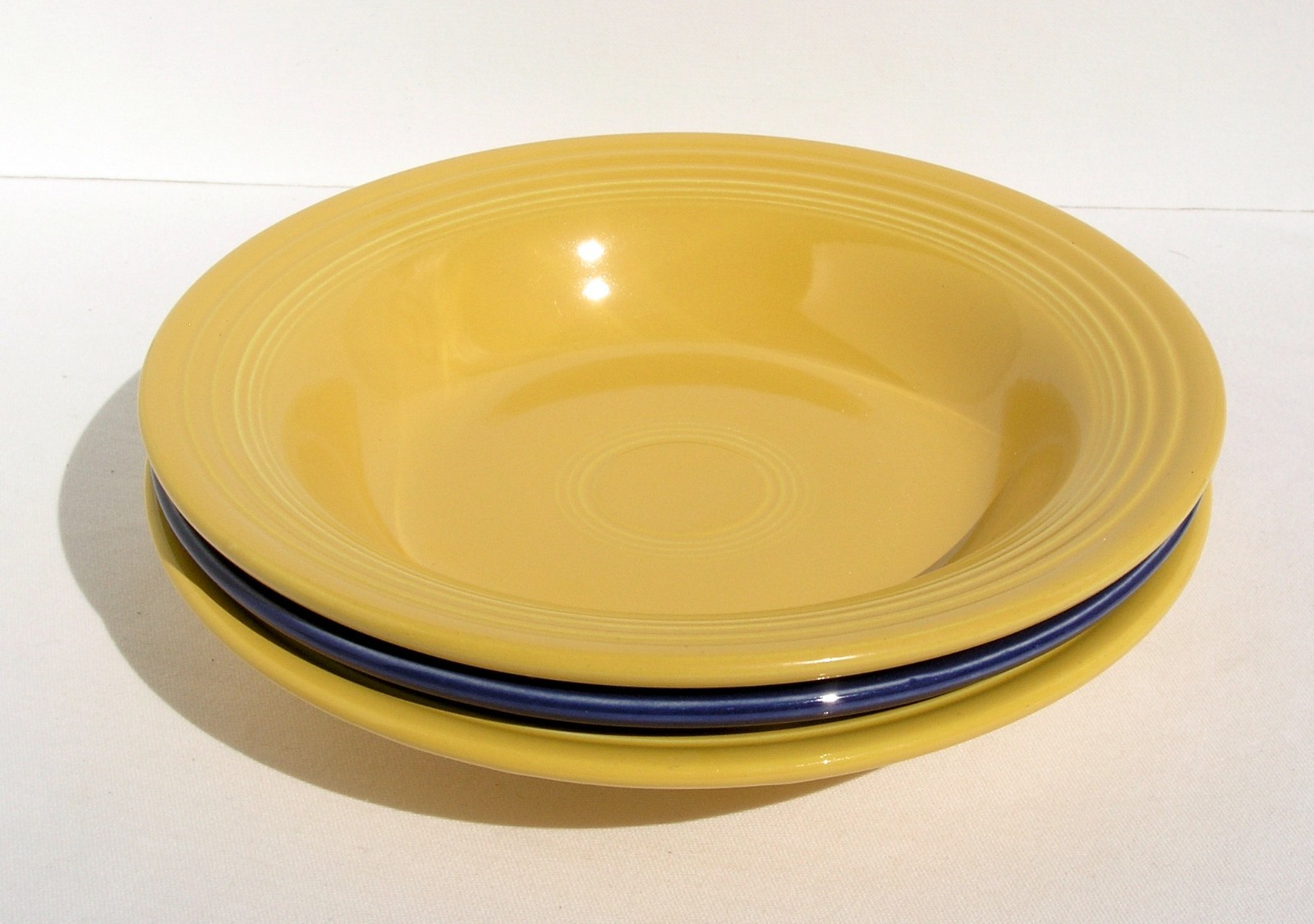 Vintage Fiesta Yellow & Cobalt Blue Deep Plates (3) Original Colors