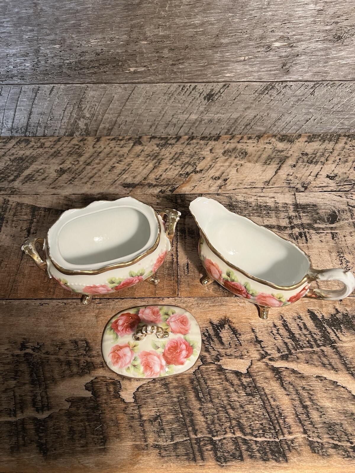 Ceramic Rose Creamer And Sugar Bowl Set By Old Ivory Germany