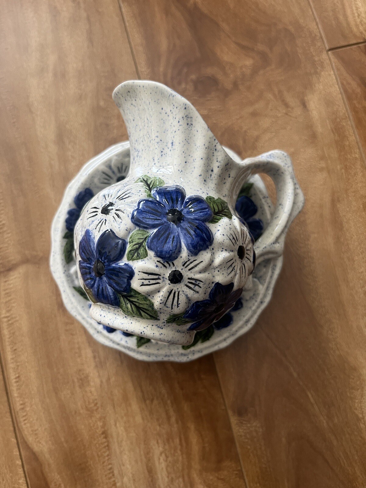 Vintage floral ceramic pitcher creamer and saucer