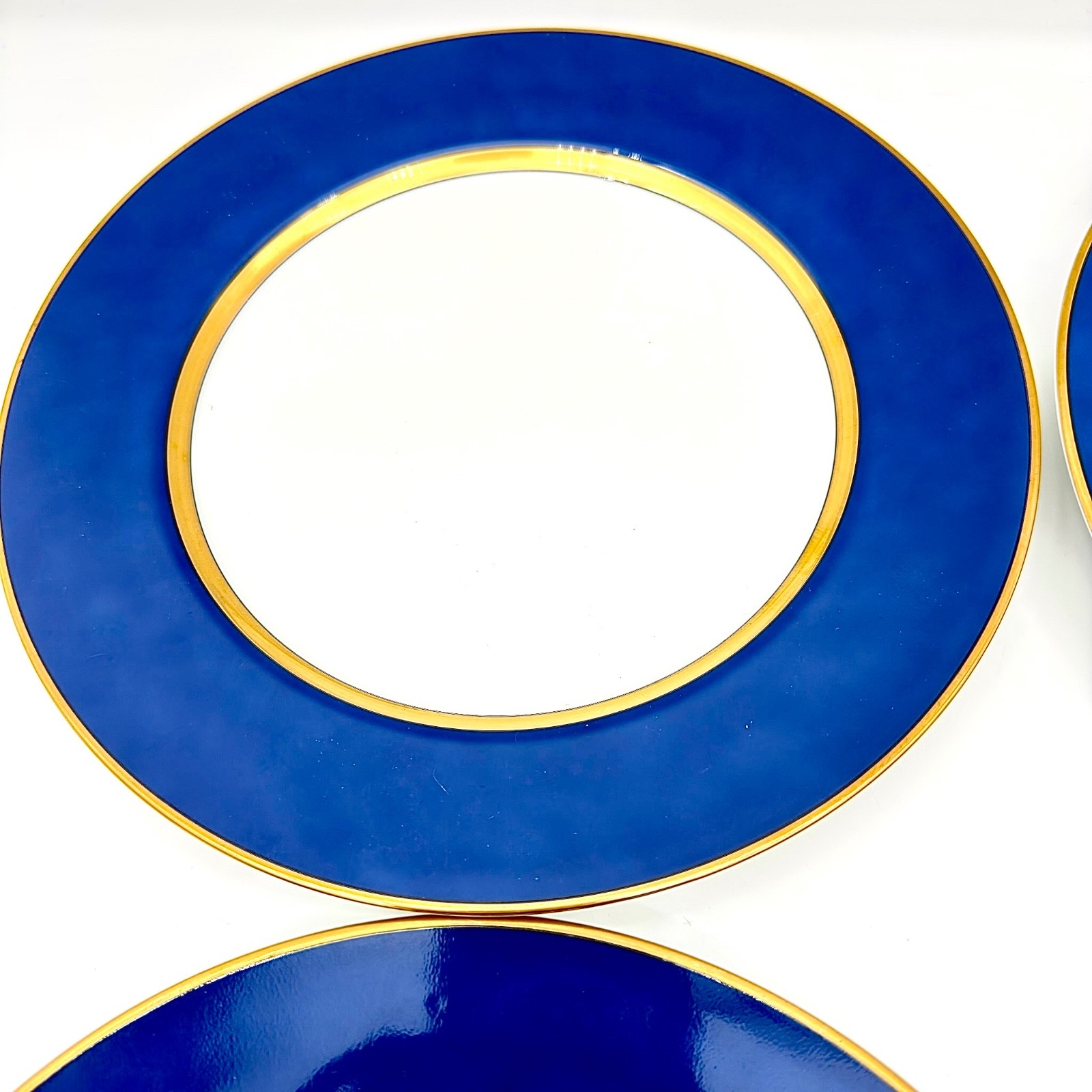 Fitz & Floyd Renaissance Cobalt Blue Dinner Plates 10 1/4″ Gold Trim 1978 Set 4