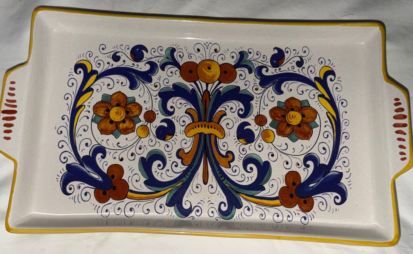 Deruta Ceramiche Italy Hand Painted Rectangular Serving Platter 15.5 X 8.5
