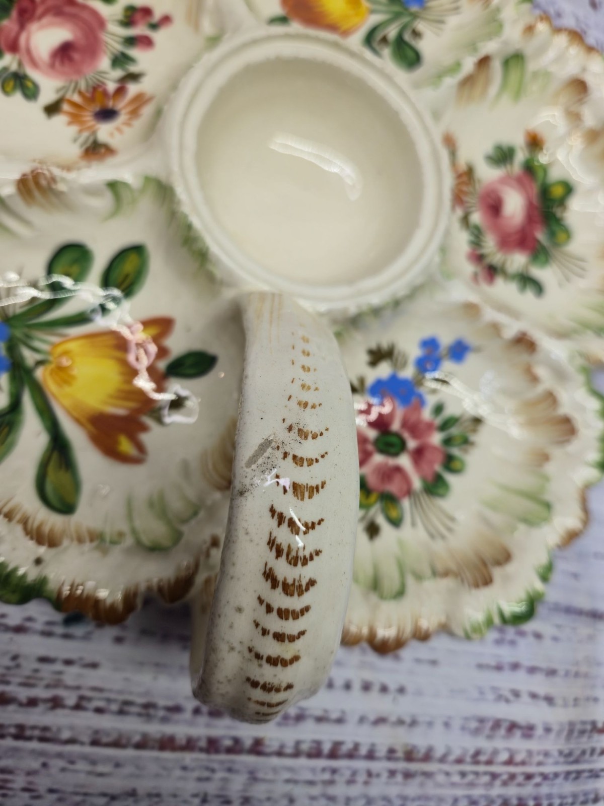 Vintage Ovington New York Italian Pottery Divided Relish Dish Handle bright art